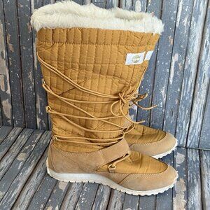 Timberland Winter Snow Boots Womens 6 M Brown Tall Leather Faux Fur Round Toe